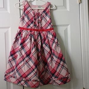 Gymboree  pink blue red plaid sleeveless dress  Sz 5T EUC
